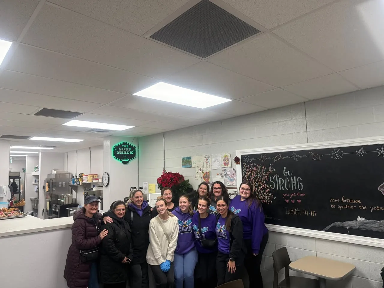 People talking at tables